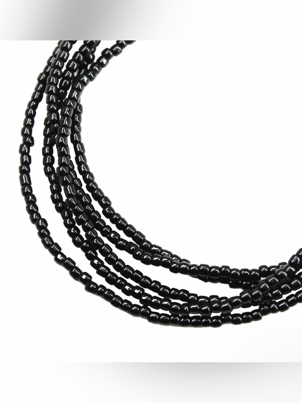 Black Seed Bead Necklace, Thin 1.5mm Single Strand 66”